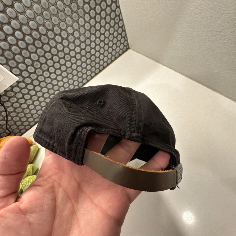 Tommy Hilfiger Hat Cap Black Leather Strap One Size Embroidered Logo Adjustable‎